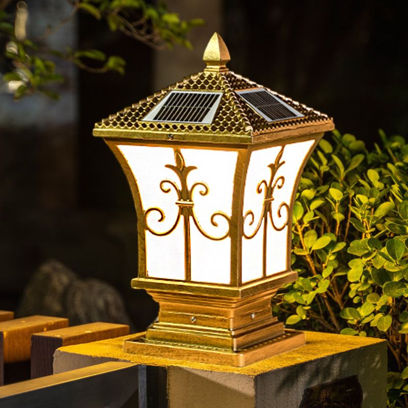 Rectangular Shape Metal Solar Pillar Lamp Modern 1 Light Outdoor Light