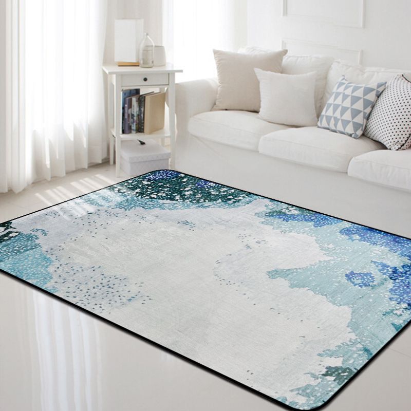 Simple Abstract Rug Blue and Green Polyester Rug Washable Pet Friendly Non-Slip Area Rug for Living Room