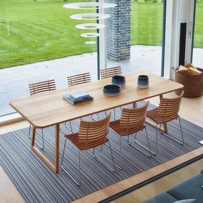 Rectangle Shape Industrial Dining Table Wood Color Fixed Table with Solid Wood