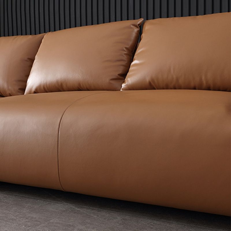 Orange Faux Leather Sofa Modern Pillow Top Arm Sofa with Pillows