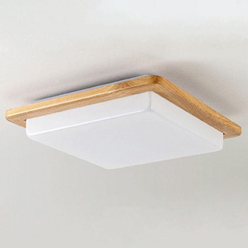 Minimalist LED Flush Ceiling Light Fixture Wood Square Flush Mount Light with Wood Shade