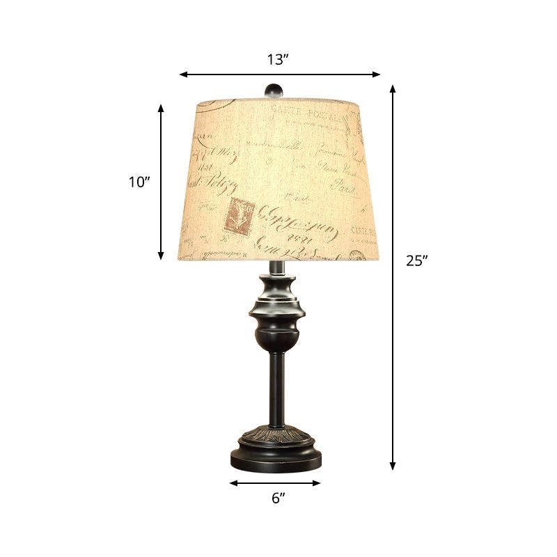 Illuminazione da tavolo in tessuto stampato con scritta a tamburo affusolata rustica a lampadina singola, colore nero