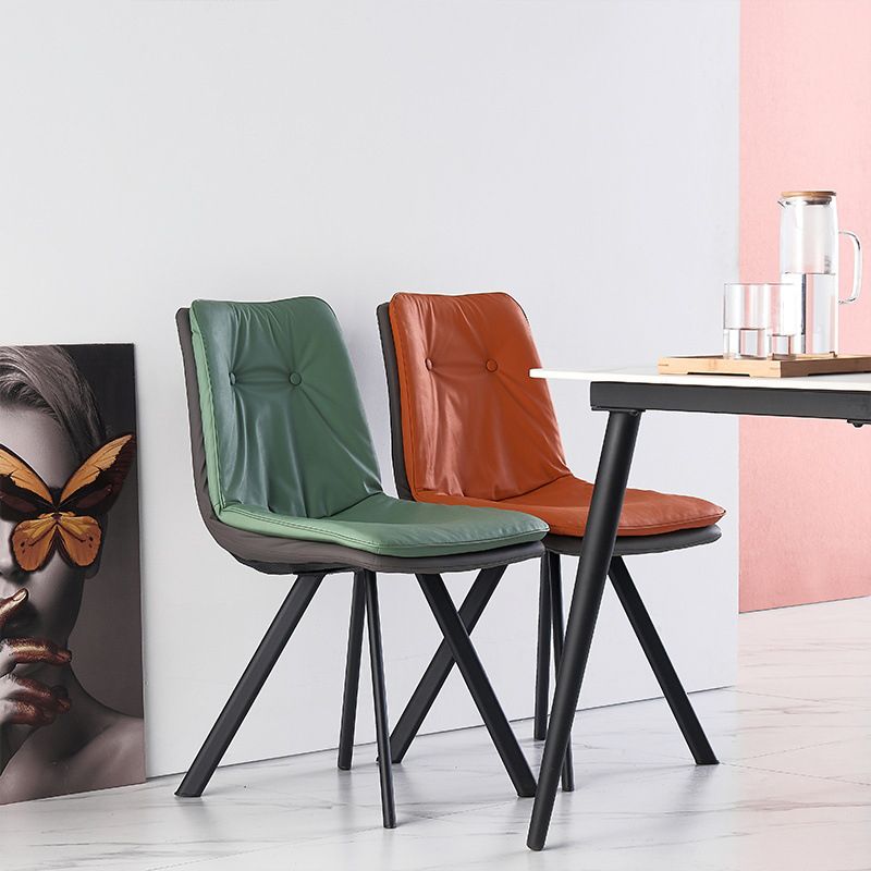 Leather Scandinavian Side Chair Upholstered Armless Dining Chairs with Metal Legs