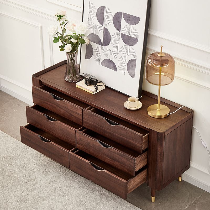 Mid-Century Modern Brown Accent Chest with 6 Soft Close Drawers