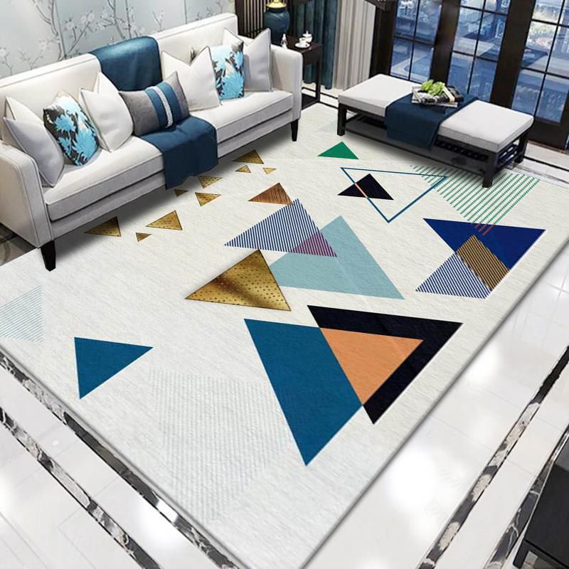 Grey Modern Area Carpet Geometric Pattern Polyester Area Rug Non-Slip Backing Rug for Home Decor