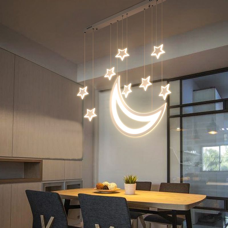Luz de techo de luna y estrellas LED acrílico moderno 5/9 luces de comedor de comedor colgante sobre mesa con luz cálida/blanca