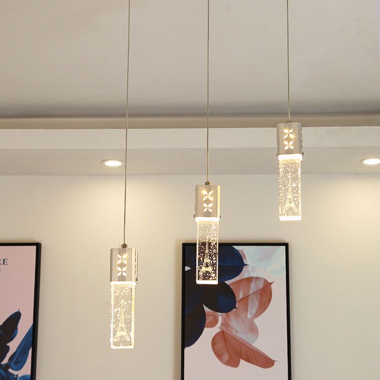 Etched Eiffel Tower Pendant Lamp Creative Minimalist Crystal Chrome Suspension Light