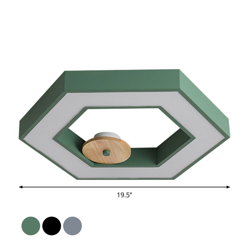 Illuminazione da incasso a soffitto metallico a LED Macaron con cornice esagonale per camera da letto in verde/grigio/nero e legno