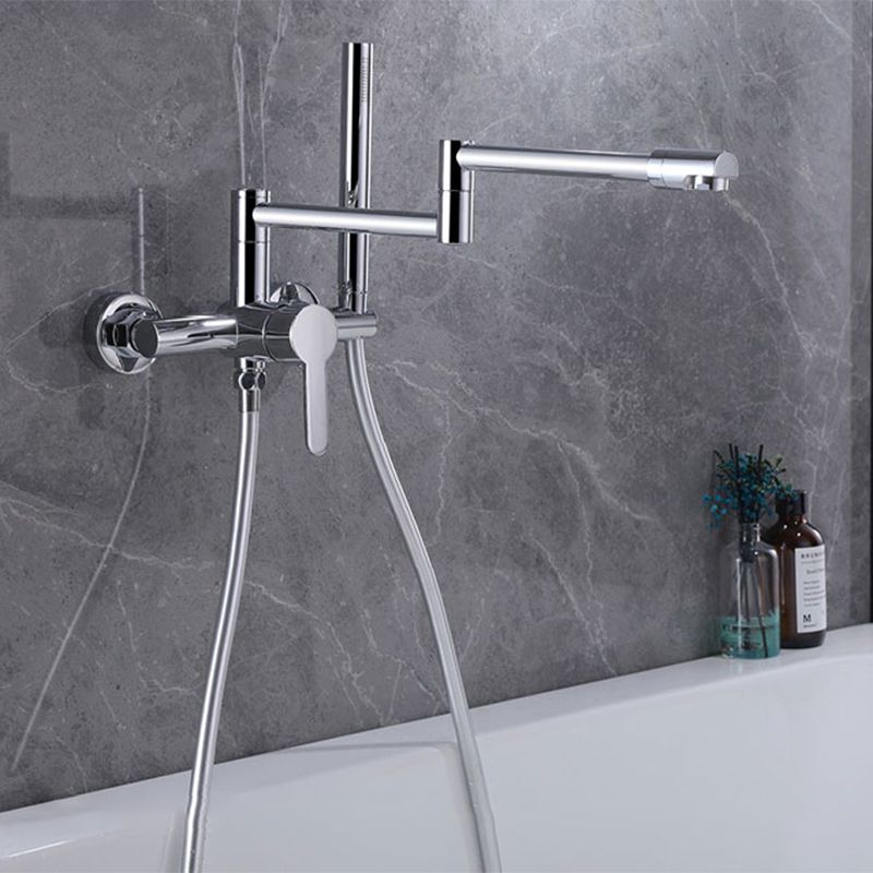 Wall Mounted Metal Tub Filler Low Arc Waterfall Bathroom Faucet with Hose