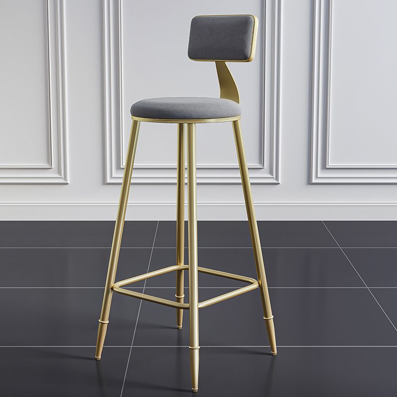 Glam Footrest Counter Stool Fabric Low Back Barstool with 4 Gold Iron Legs