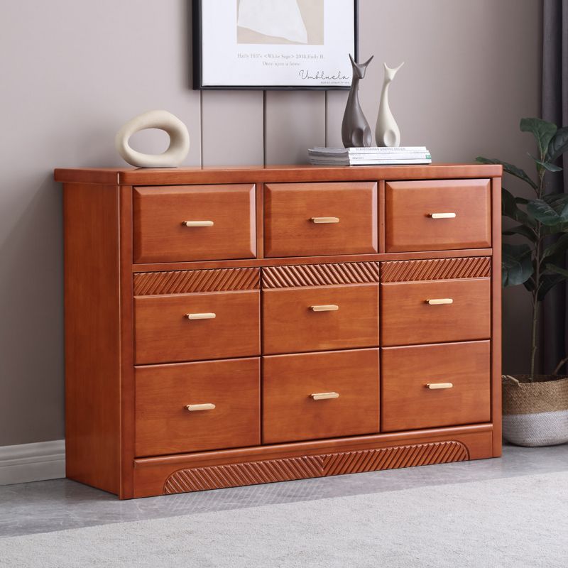 Glam Rubber Wood Storage Chest Home Horizontal Chest with 9 Drawers