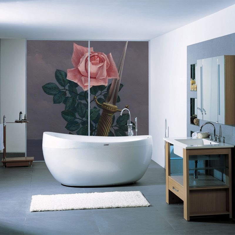 Art Rose and Knight Murals Wallpaper Surreal Non-Woven Fabric Wall Decor in Pink-Green