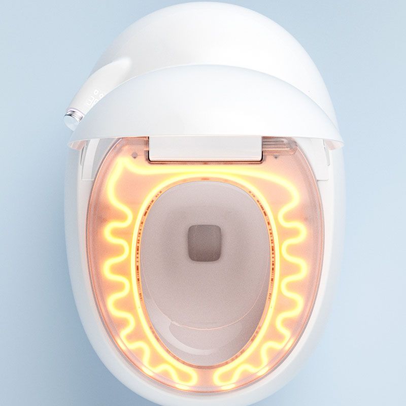 Smart Toilet Round White Ceramic Contemporary Stain Resistant Foot Sensor