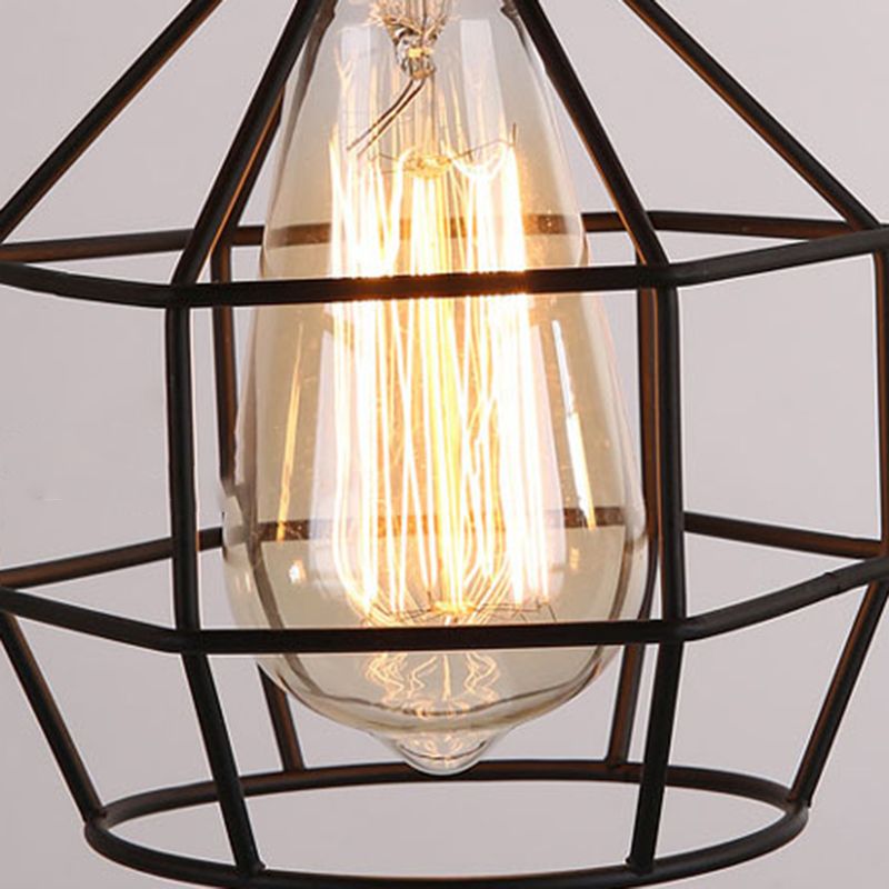 Cage Pendant Light Fixture Vintage Black Metal Suspension Lighting