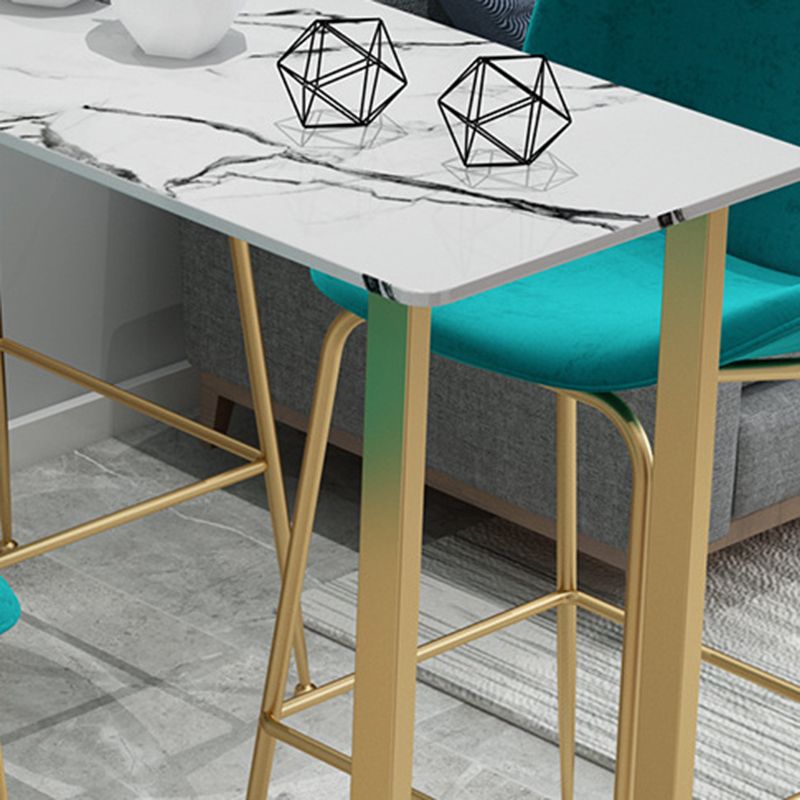 Glam Rectangle Bistro Set 1/5 Pieces Faux Marble Pub Table with Solid Back Stools