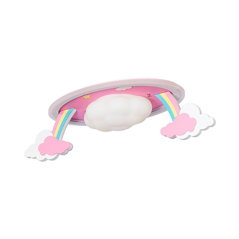 Cartoon LED Ceiling Lighting Pink Rainbow Design Oval Flush Mount Lamp with Acrylic Shade