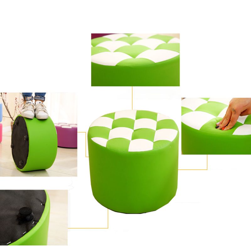 Modern Round Pouf Check Pattern Water Resistant Pouf for Home Decor