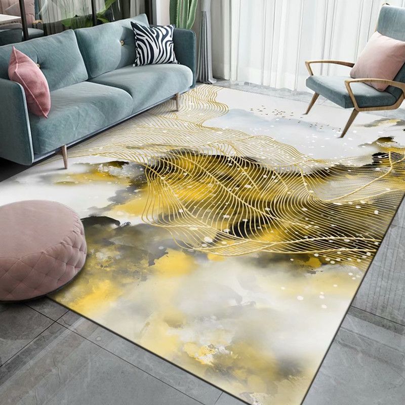 Black Modern Rug Polyester 3D Pattern Rug Non-Slip Backing Rug for Living Room