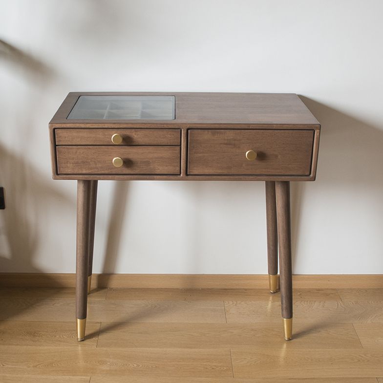 Contemporary Make-up Vanity with Drawers in Brown Rubberwood