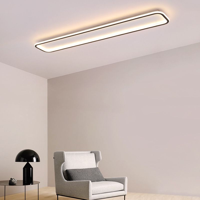 Acrylic Rectangular Ceiling Light Fixture Minimalist Black LED Flushmount in Warm/White Light, 16"/23.5"/31.5" Long