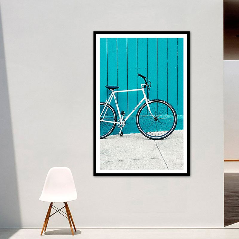Contemporary Bicycle Wall Art Decor Boys Bedroom Wrapped Canvas in Blue, Multiple Sizes