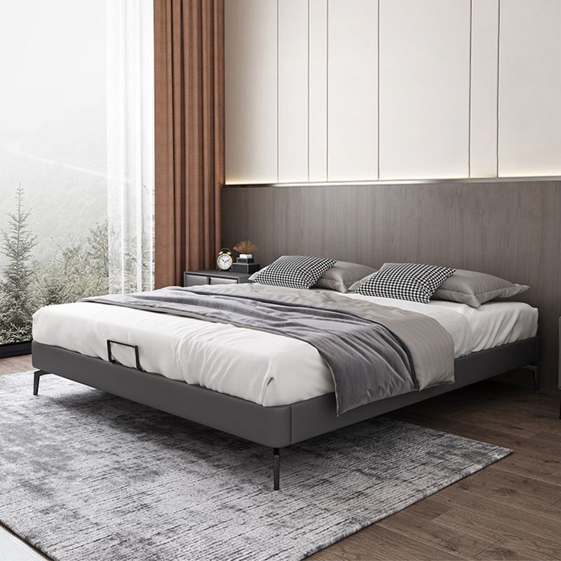 Dark Grey Platform Bed Wood and Upholstered Platform Bed Frame with Metal Legs