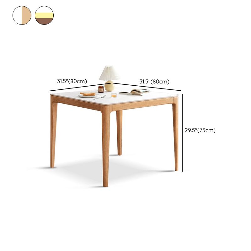Modern Square White Stone Tabletop Dining Table with 4 Oak Legs