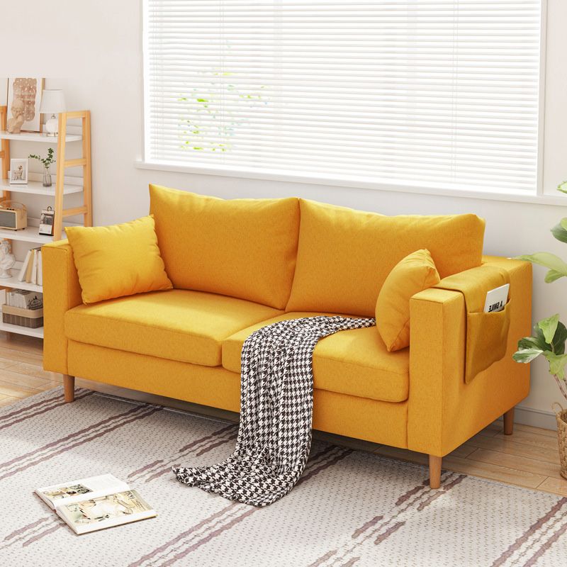Contemporary Square Arm Sofa Stain Resistant Fabric Settee for Bonus Room