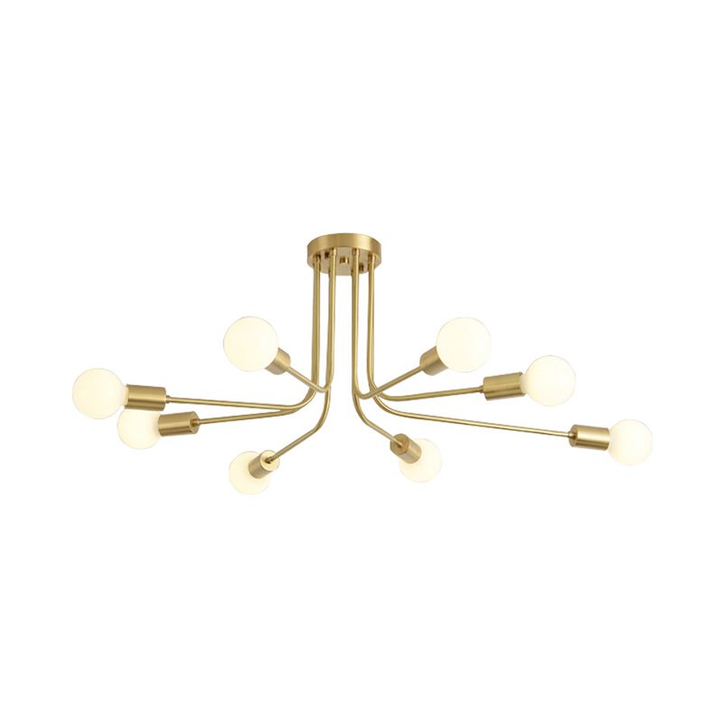 Metal Starburst semi Flush Mount Contemporain 7 Bulbes Light Dispusture en laiton