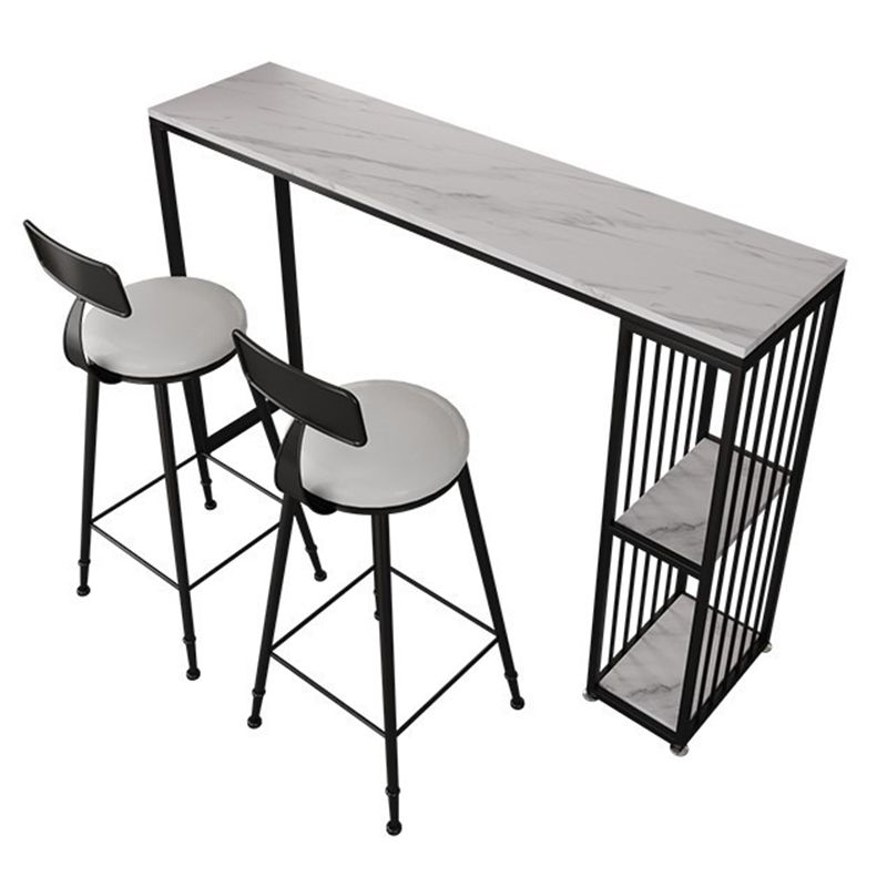 Contemporary Rectangle Bar Table Faux Marble Bar Dining Table with Storage
