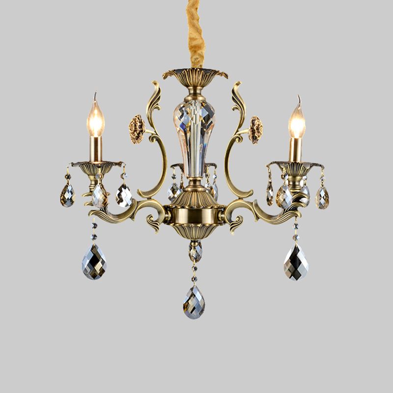 Kerzenspeisesaal Decke Hängemessung Mitte des Jahrhunderts Metallic 3 Lichter Bronze Kronleuchter Beleuchtung