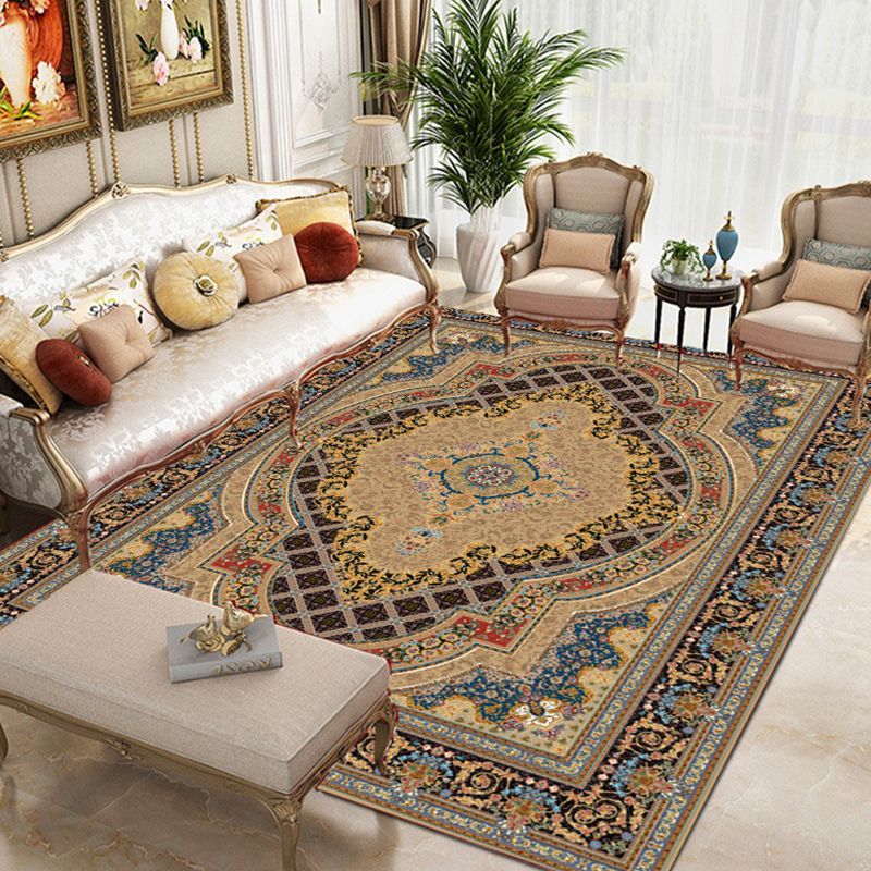 Moroccan Polyester Rug Retro Medallion Print Carpet Stain Resistant Area Carpet for Home Decor