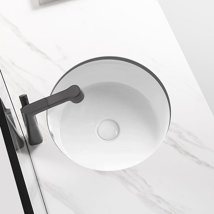 Modern Vessel Lavatory Sink Round Porcelain with Overflow Undermount Bathroom Sink
