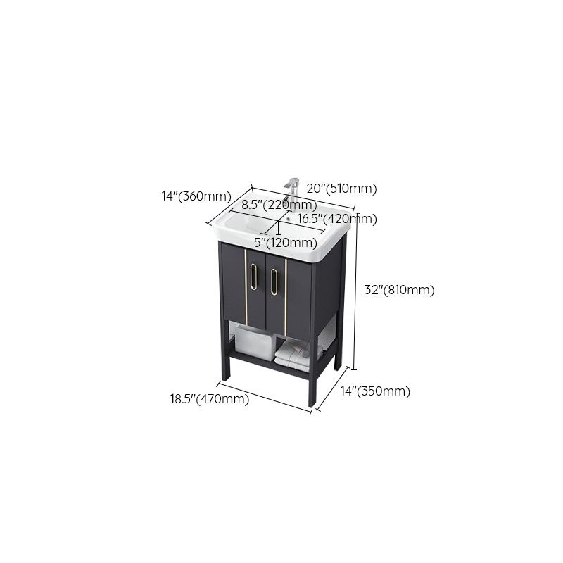 Single Sink Vanity Shelving Included Metal Frame 2 Doors Freestanding Modern Vanity