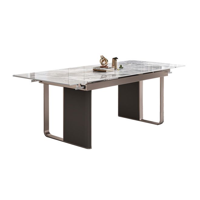 Minimalist Sintered Stone Extendable Dining Set Rectangle Kitchen Dining Set with Double Pedestal
