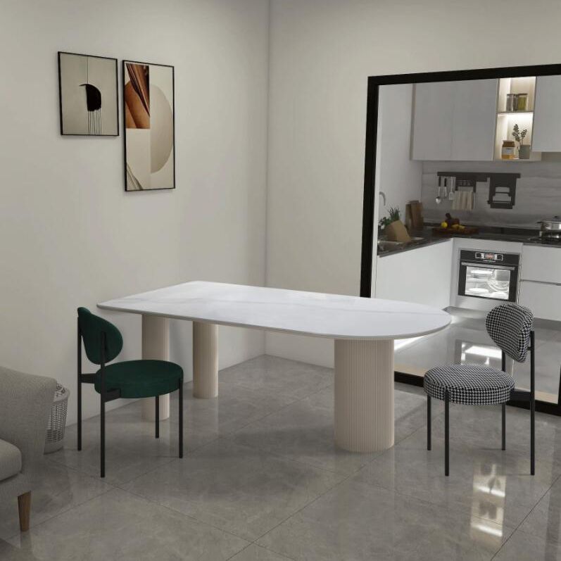 Metal Modern Free Form Dining Table Marble Top Table for Dining Room and Kitchen