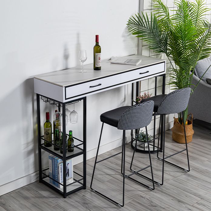Rectangle Glam Cocktail Bar Table Double Pedestal Hall/Pub Table with Drawer