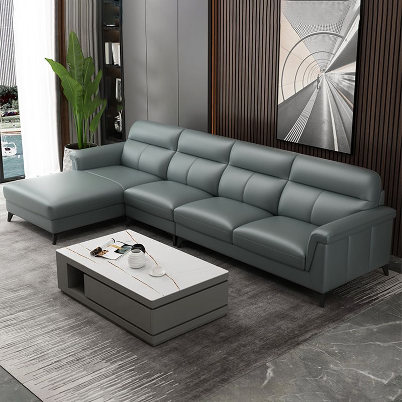Contemporary Green Stain-Resistant Genuine Leather for Living Room Sofa