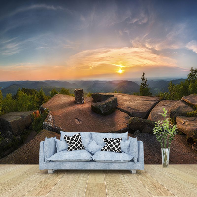 Huge Contemporary Mural Brown Sunset Stone Pavilion at Peak View Wall Decor, Custom Made