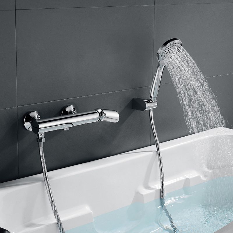 Contemporary Wall Mounted Copper Freestanding Tub Filler Single Handle Faucet
