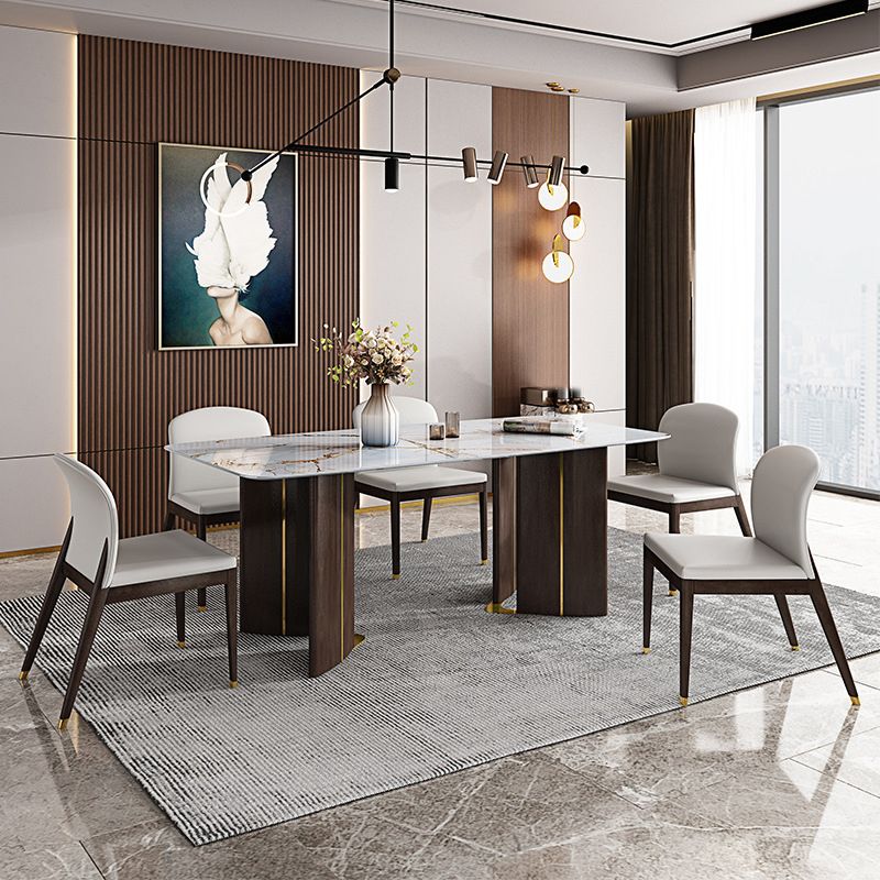 1/4/5/6/7 Pieces Rectangle Dining Set Sintered Stone Top Dining Table with Leather Chairs