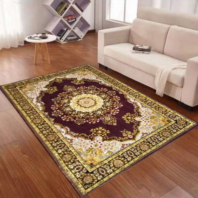 Fancy Traditional Area Carpet Medallion Pattern Polyester Rug Stain Resistant Rug for Home Decor