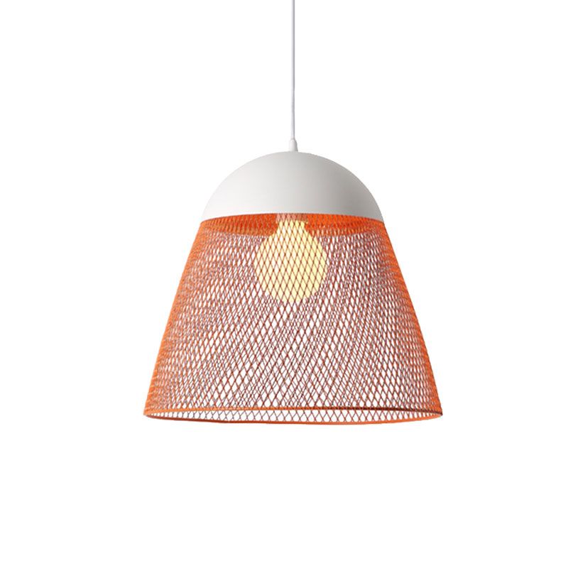 1 Bulb Wire Mesh Pendant Lamp with Dome Shade Metallic Nordic Living Room Suspended Light in Blue/Green/Orange