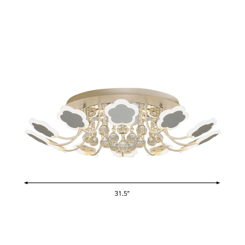 Petal-Shape Semi Mount Light Modern Acrylic 23"/27" W LED Black/White Ceiling Lamp with Clear Crystal Draping, Warm/White Light