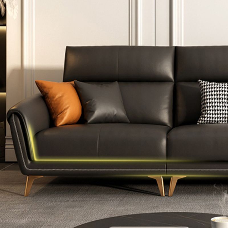 Contemporary Black Sewn Pillow Back Sloped Arm for Living Room Sofa