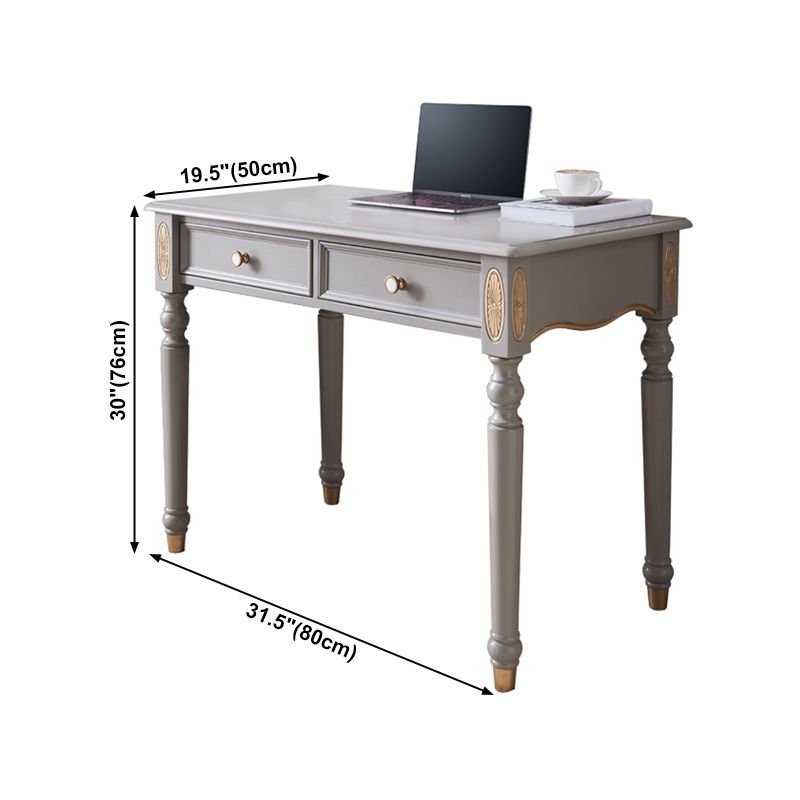 Glam Style Curved Writing Desk Solid Wood Office Desk with Drawers