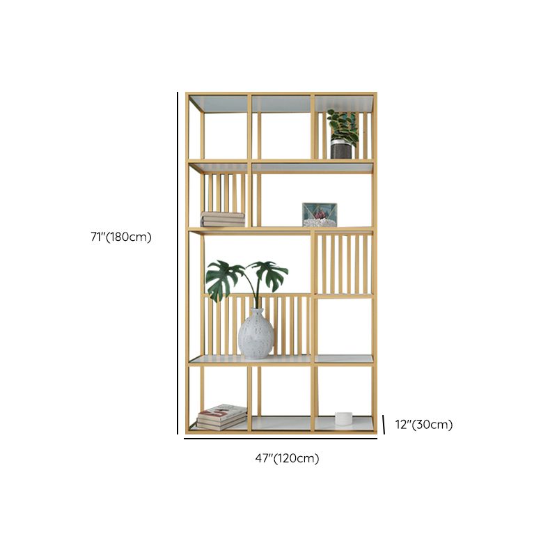 Glam Antique Finish Shelf Bookcase Metal Frame Bookshelf with Shelves