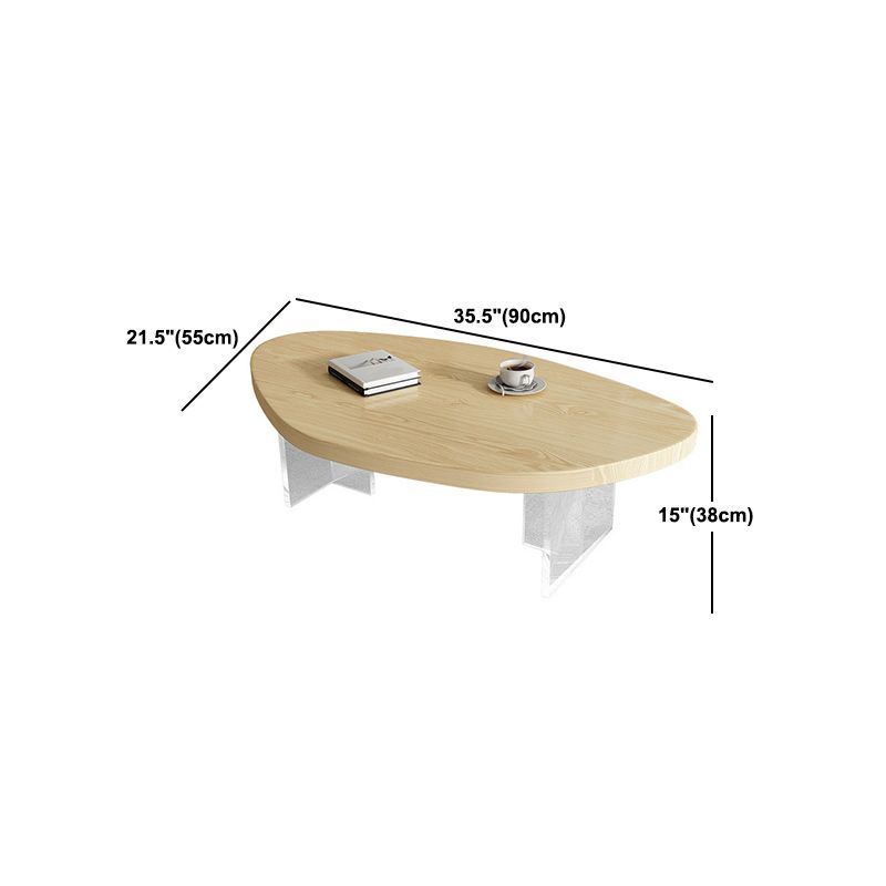 Scandinavian Solid Wood Coffee Table 14.96" H Acrylic Legs Cocktail Table