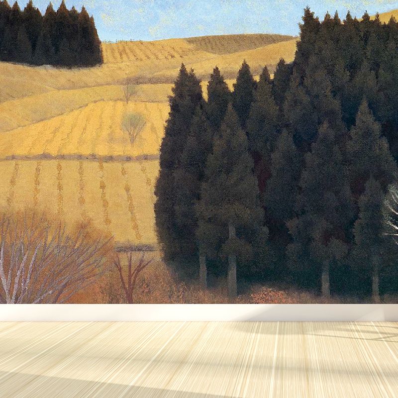 Modern Autumn Farmland Mural Wallpaper Yellow Waterproof Wall Covering for Bathroom