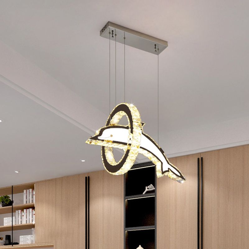 Luz de la isla LED de cristal plateado en moderna luz colgante de acero inoxidable de estilo de lujo para dormitorio